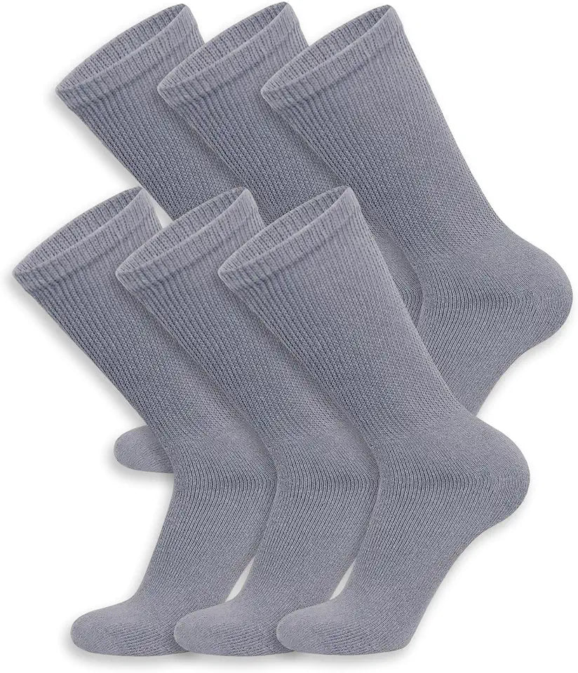 6 Pairs Cotton Diabetic Crew Socks Gray J37042