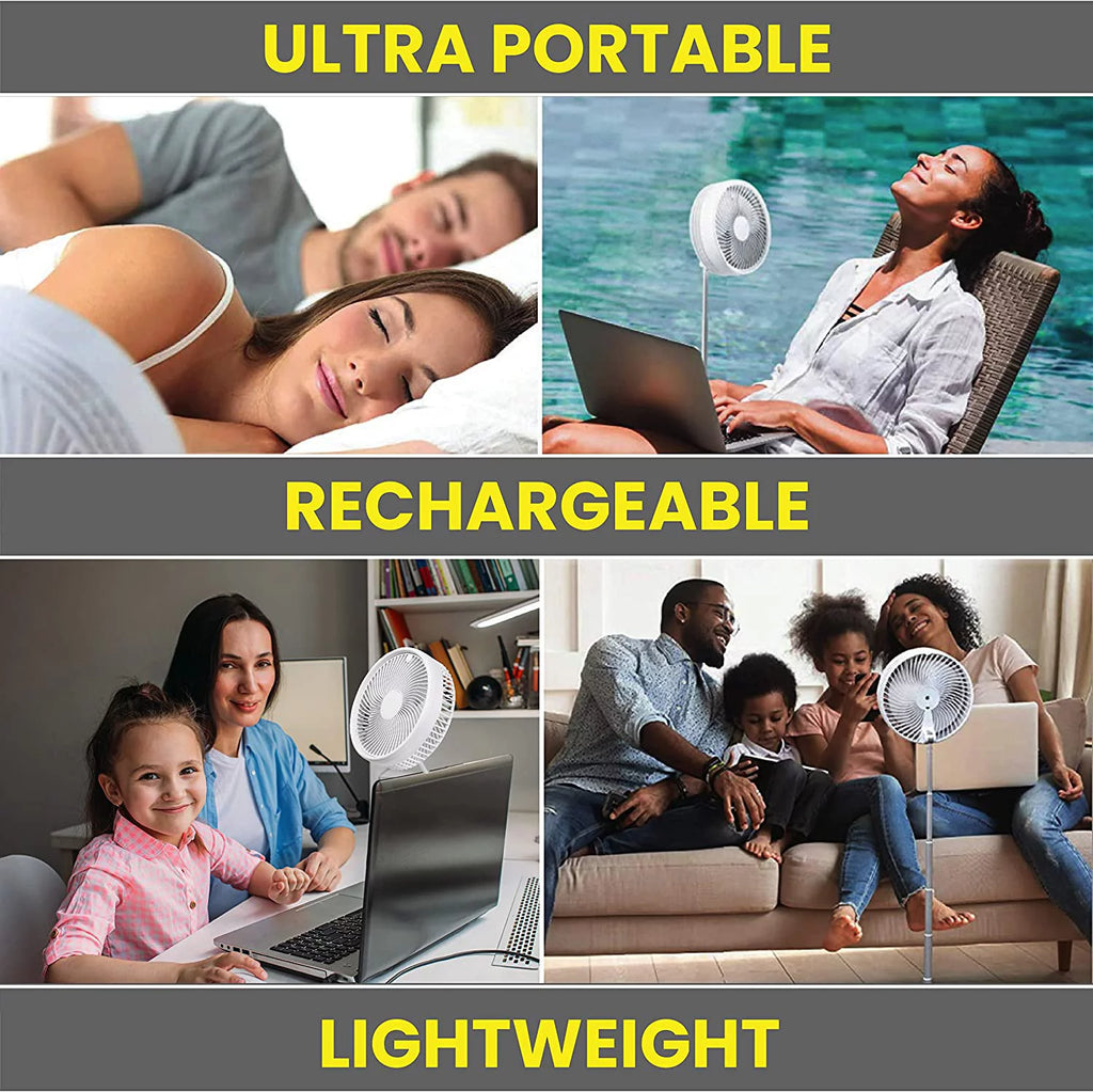 2-in-1 Adjustable Height 40 in. Foldable Portable Rechargeable Floor and Table Fan E4631