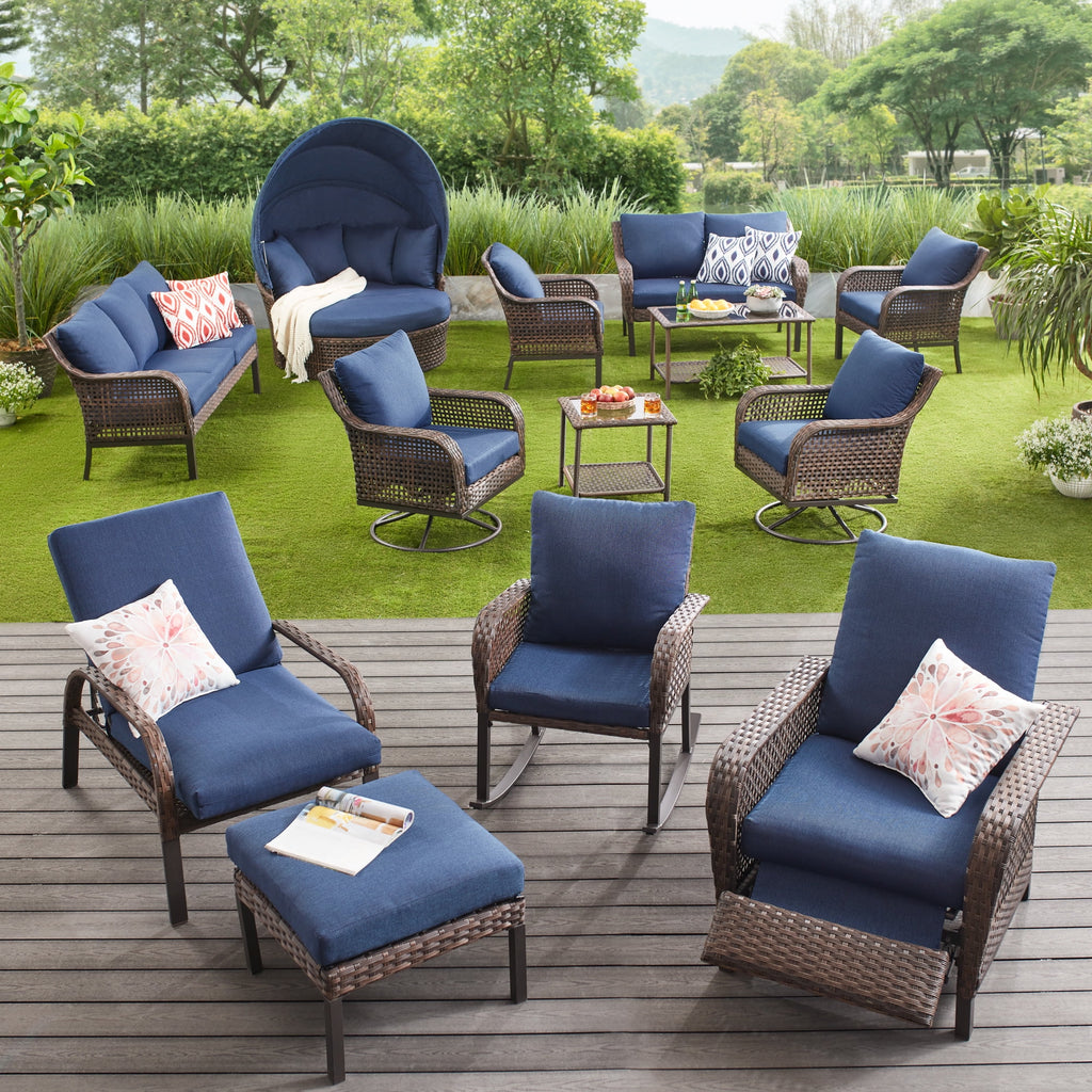 Blue Wicker Outdoor Sofa Q782