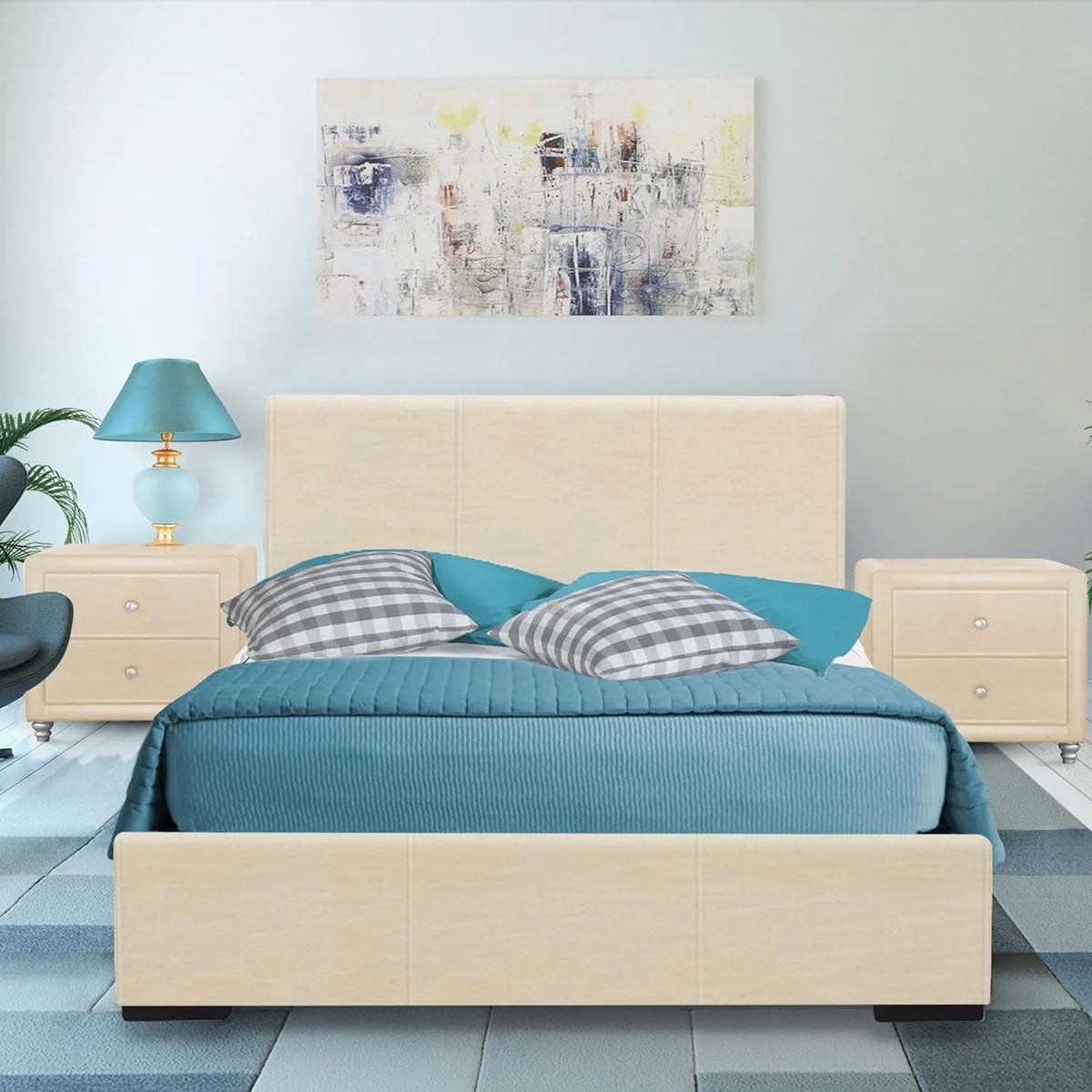 Beige Upholstered Platform Bed Frame Full H180569