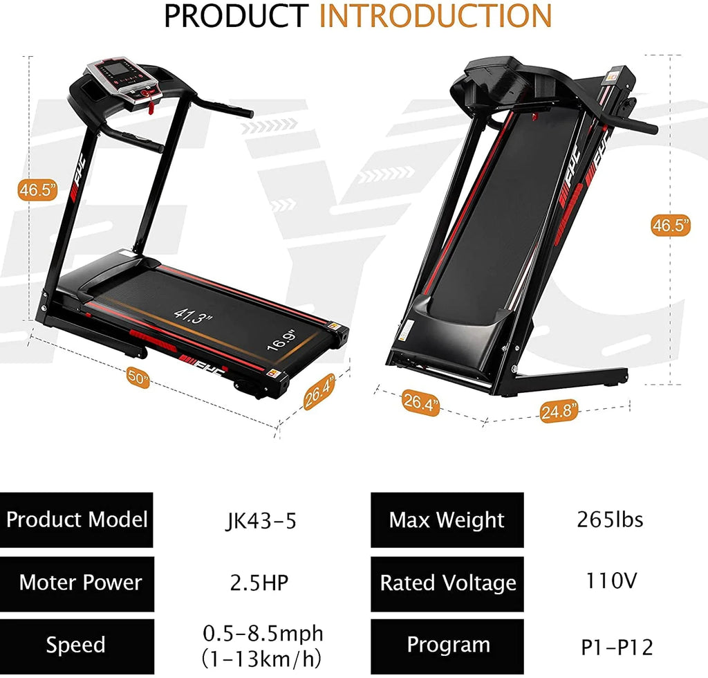 Folding Treadmill 300lb Capacity 3.5HP with Incline L354