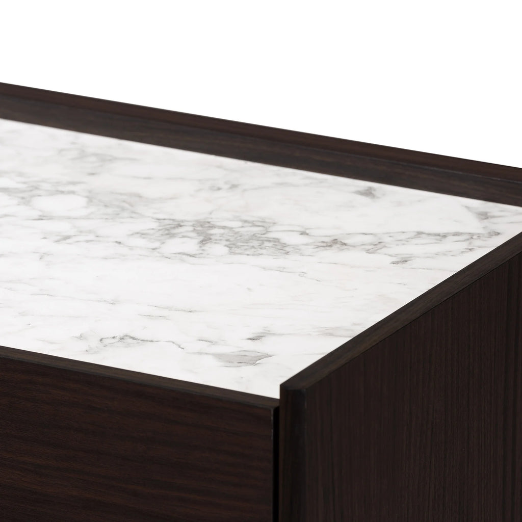 Dark Brown and Gold 5-Drawer Wood Chest with Faux Marble Top P99128