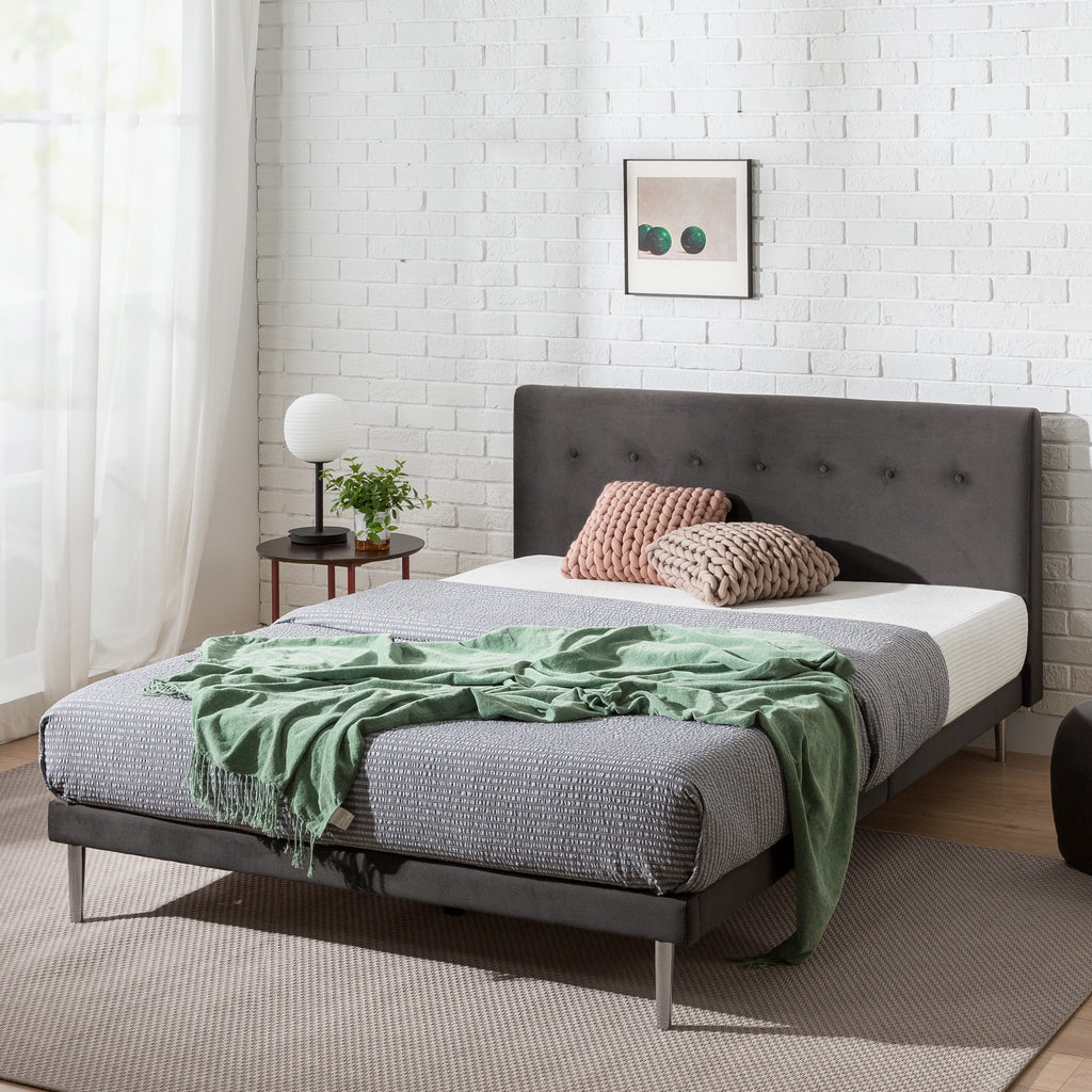 Charcoal Velvet Upholstered Queen Platform Bed Frame S556