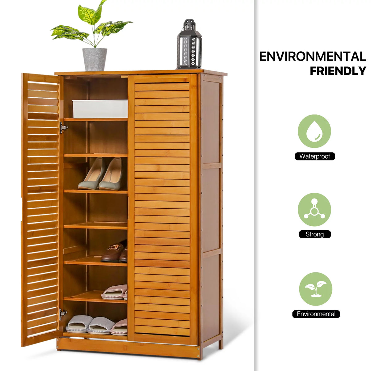 Bamboo 7 Tiers 21 Pairs Shoes Rack with Door X792
