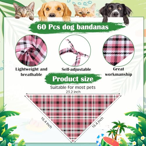 108 Pcs Dog Bandanas Bow Tie Set Plaid Pattern Adjustable Washable Reversible M3004