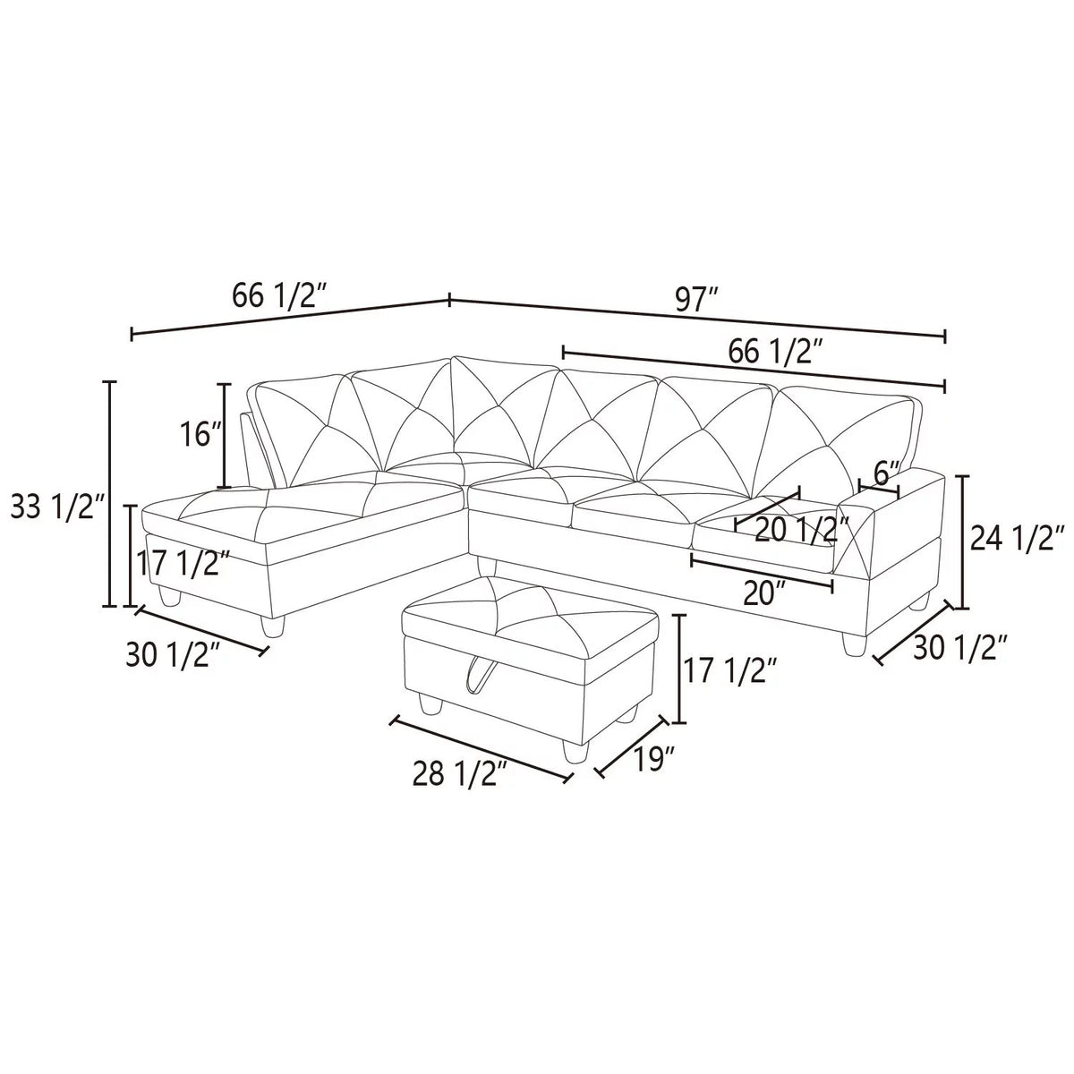 Linen L-Shape Sectional Sofa H930