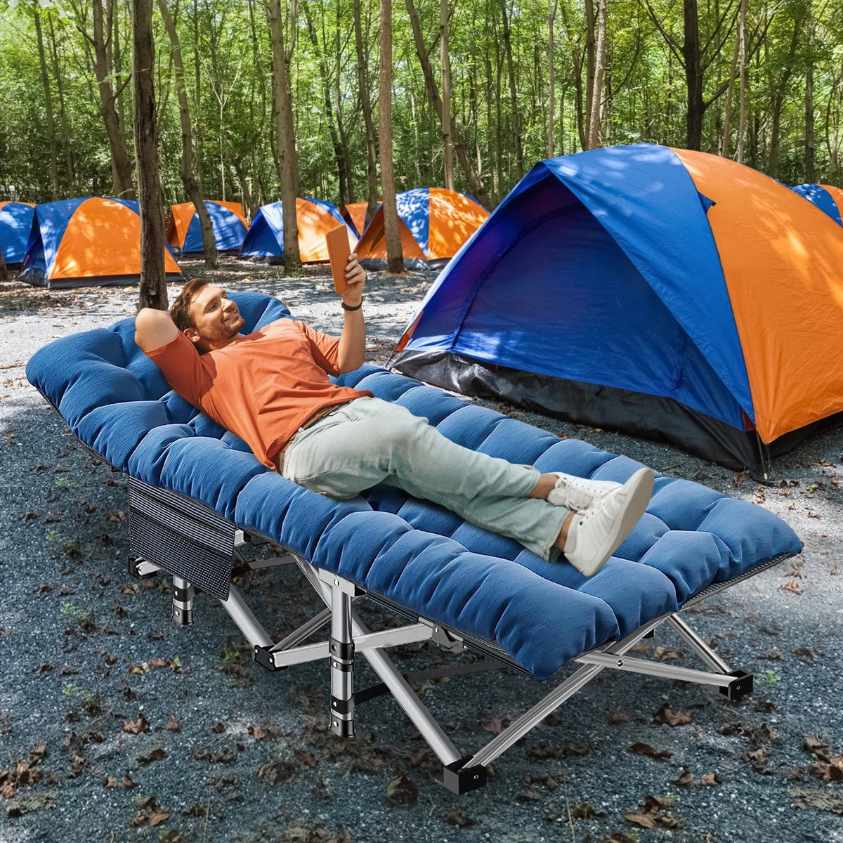 Oversized XXL Folding Camping Cot with Mattress & Carry Bag P7505