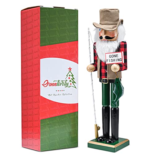 Red and Green Wooden Fisherman Nutcracker 15" Y79398