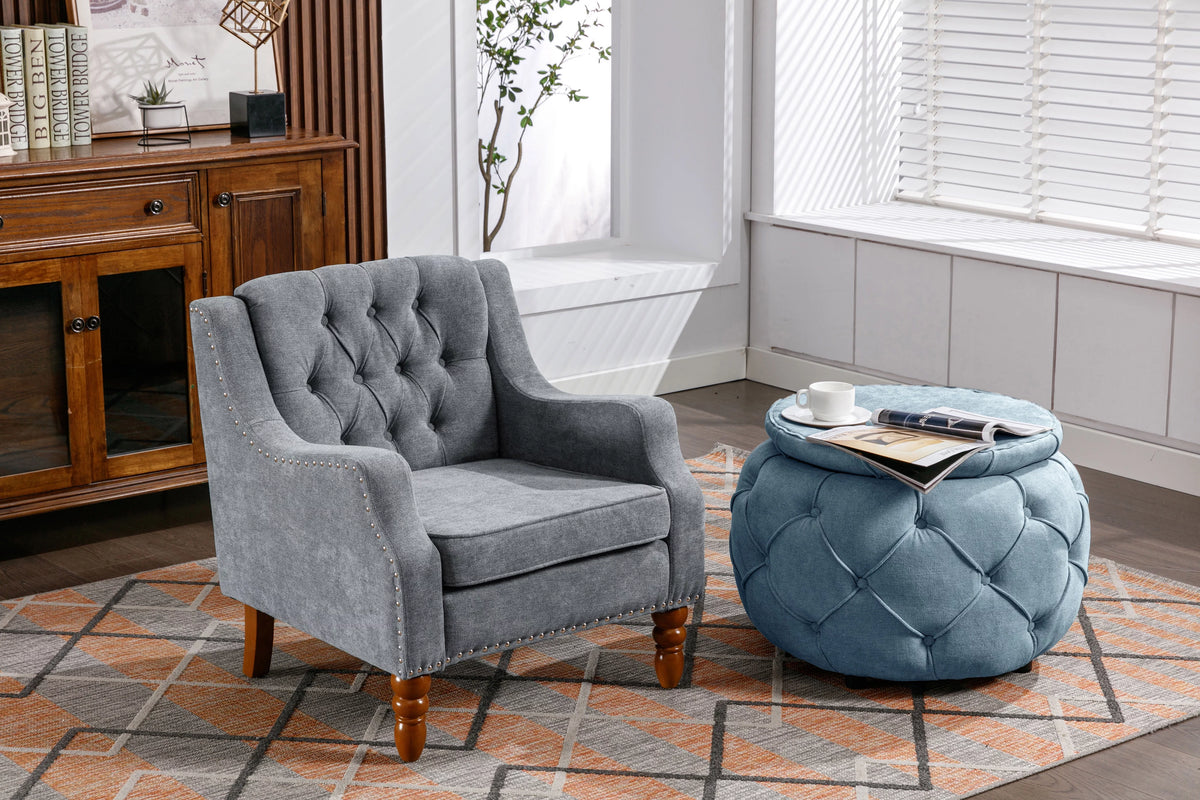 Gray Linen Fabric Button Tufted Accent Chair F8239