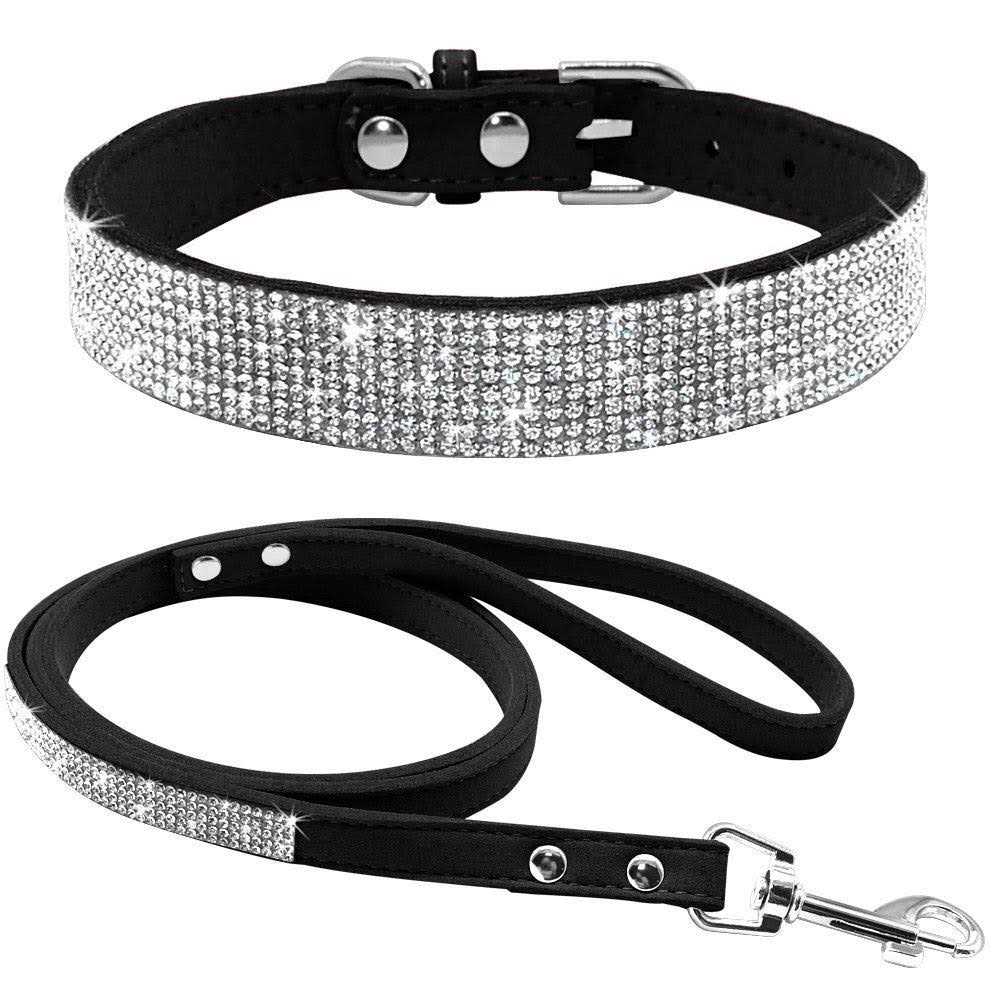 Rhinestone Soft Suede Leather Dog Cat Collar M690472