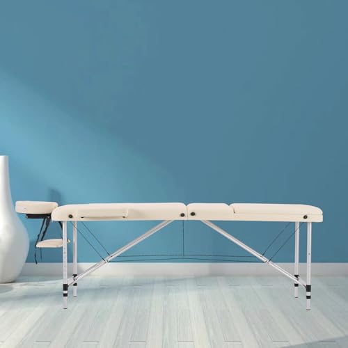 Portable Aluminum Alloy 3 Folding Massage Table with Backrest White Z548