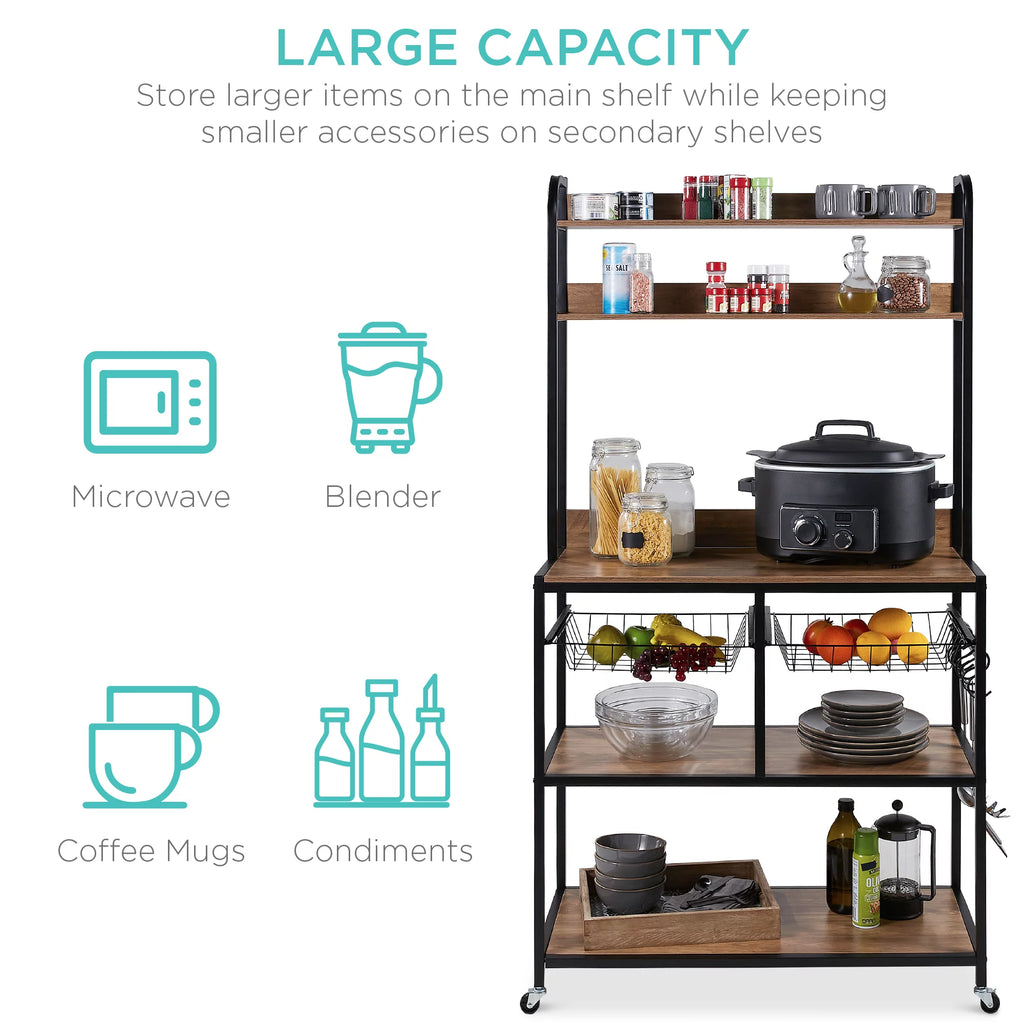 67in Counter-Height Baker's Rack with Locking Wheels D7435