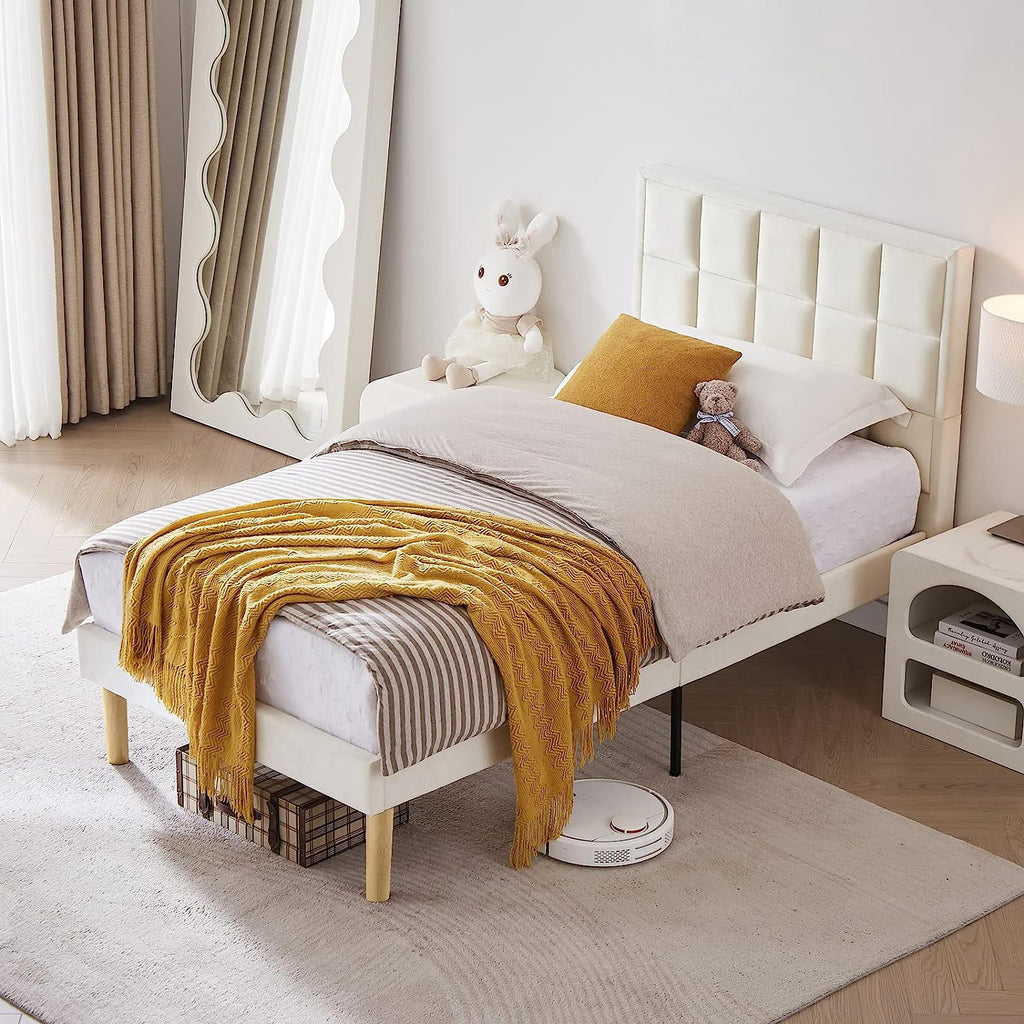 Queen Velvet Platform Bed Frame with Headboard H86485