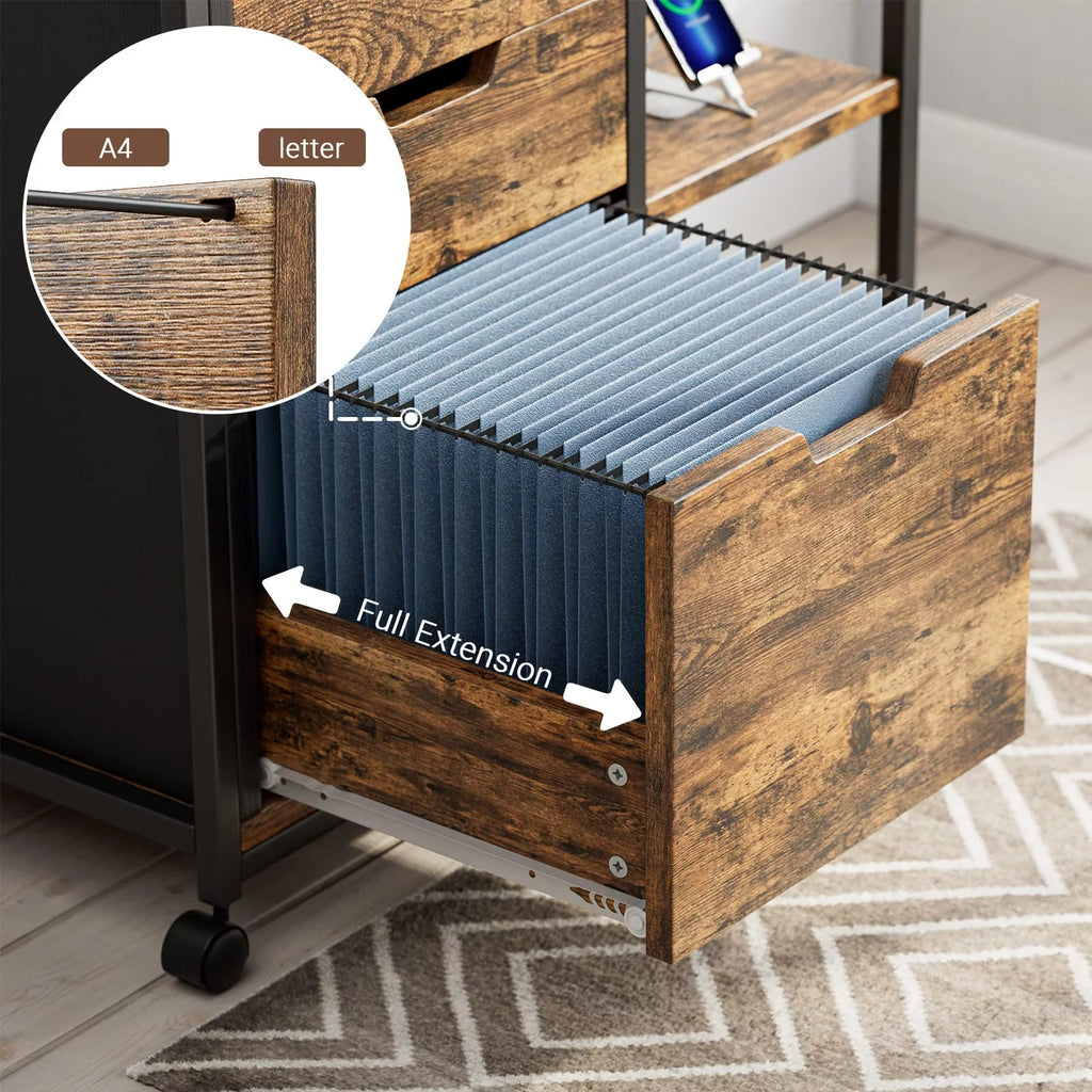 Rolling Wooden File Cabinet with 3 Drawers S932