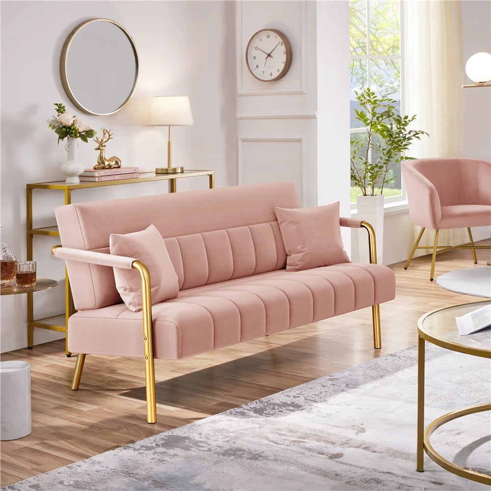 Light Gray Upholstered Sofa Couch with 2 Pillows R444