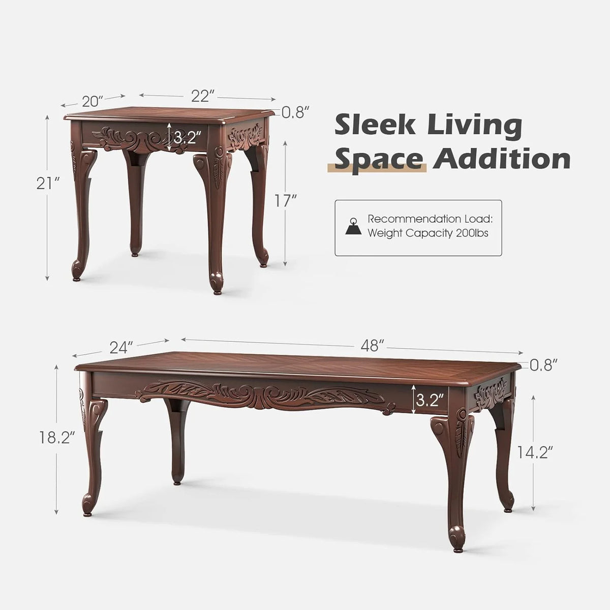 3 Piece Wood Coffee Table Set with 2 End Tables H186648