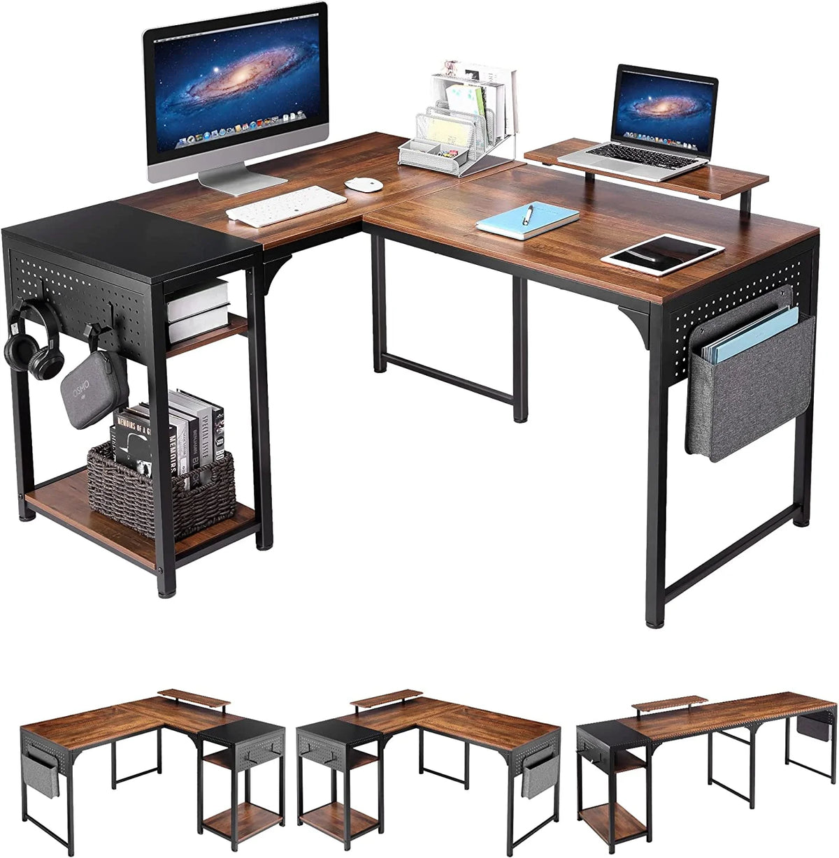 Reversible L Shaped Corner Computer Desk with Shelves L512677