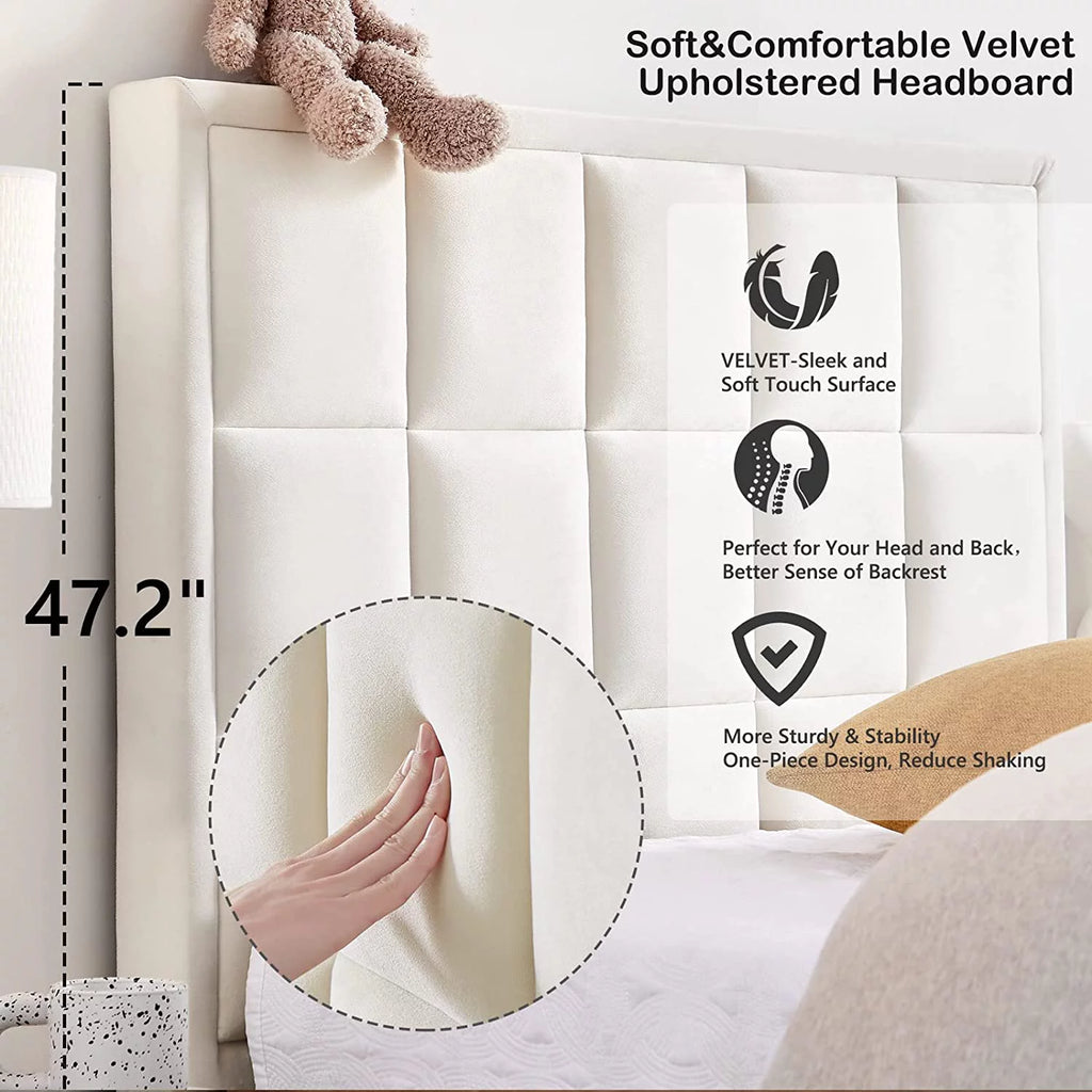 Queen Velvet Platform Bed Frame with Headboard H86485