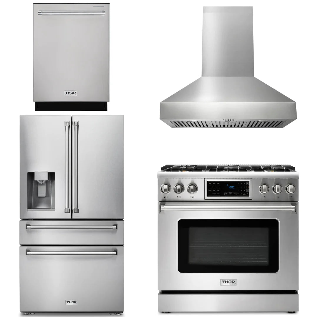 36 Gas Range, Range Hood, Refrigerator with Water and Ice Dispenser, Dishwasher I20874