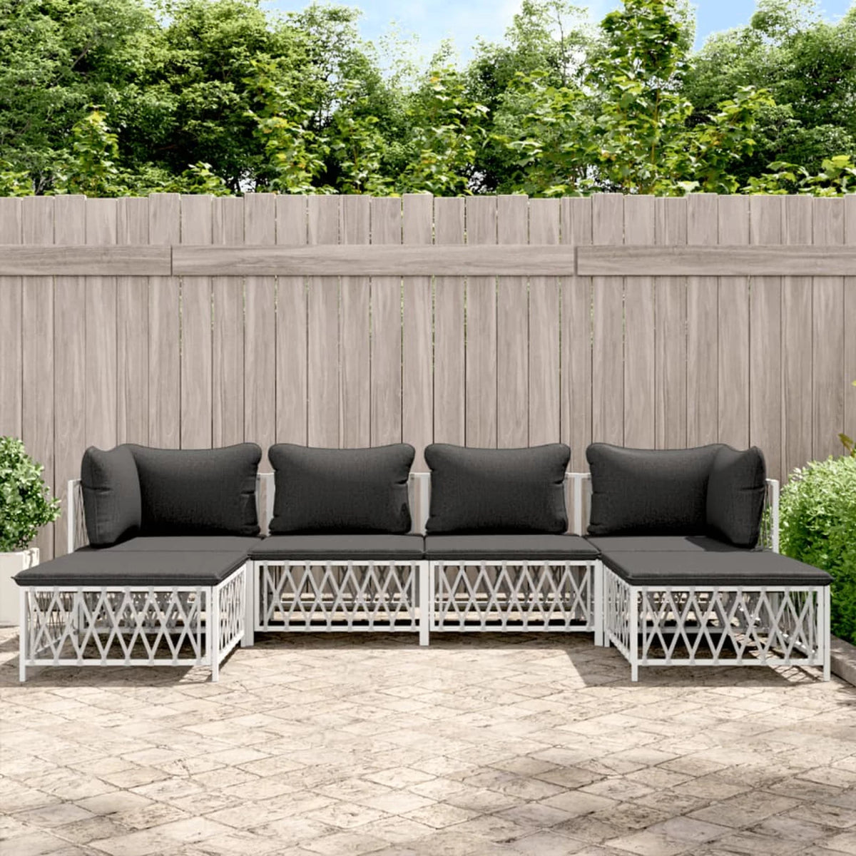 6 Piece Patio Set with Cushions White Steel T4003