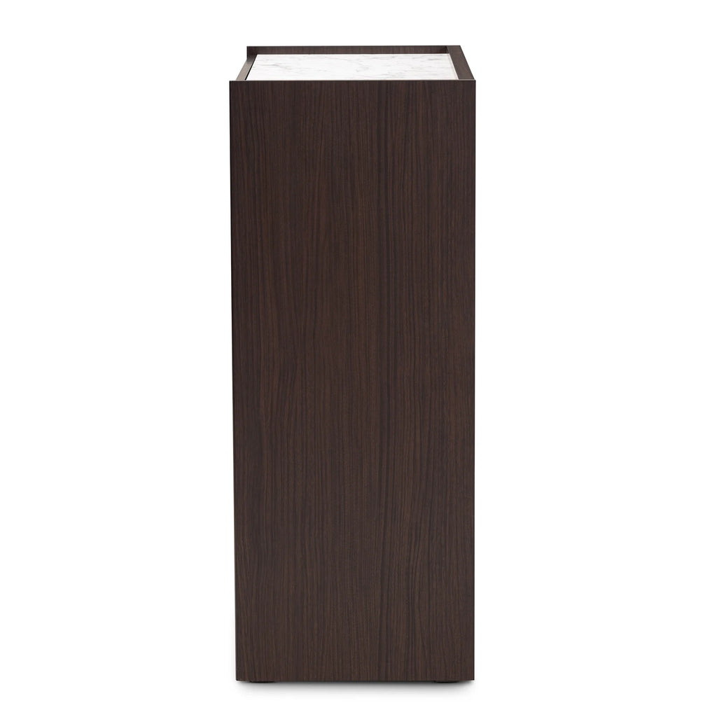 Dark Brown and Gold 5-Drawer Wood Chest with Faux Marble Top P99128
