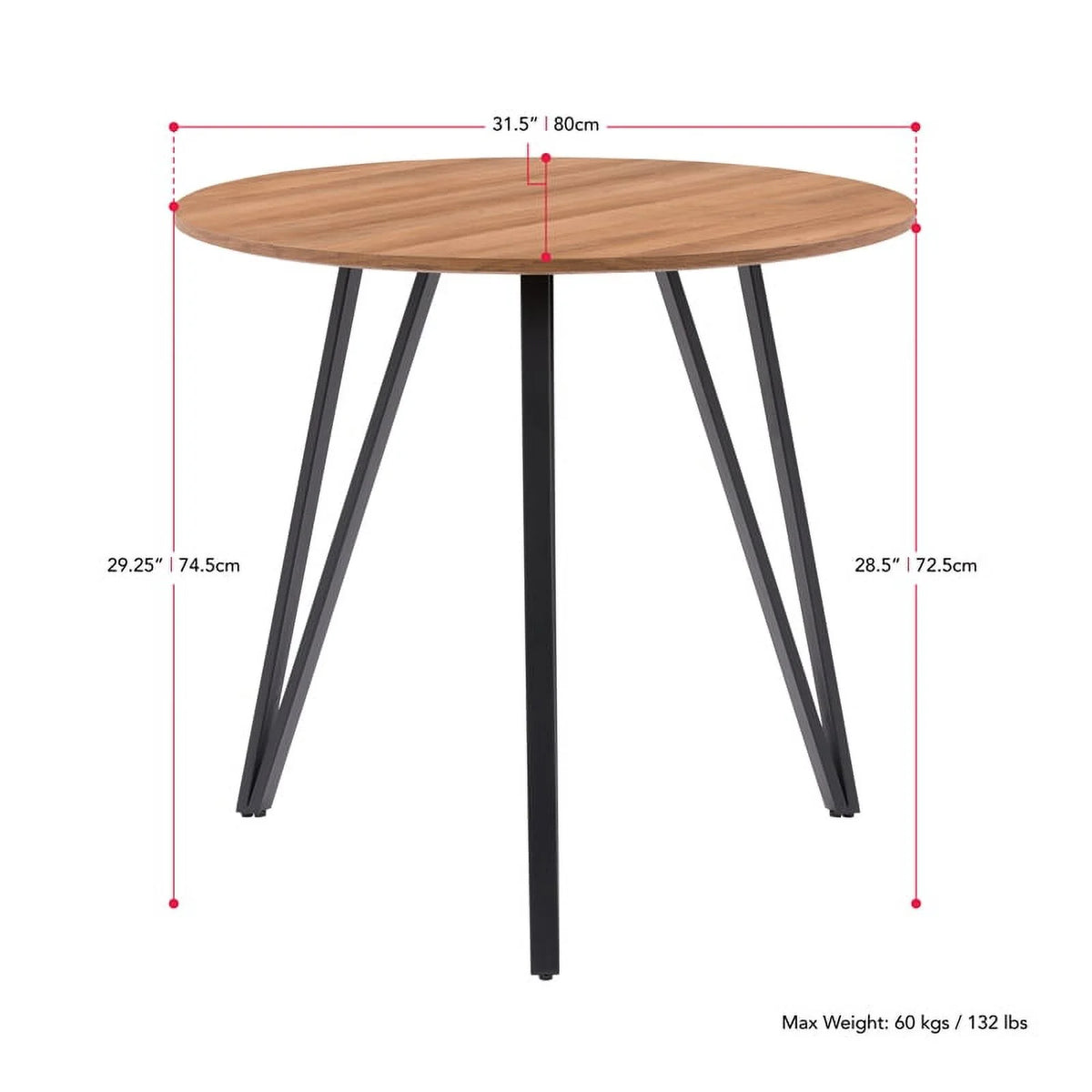 Black Iron Leg Dining Table with Brown Wood Grain Top B572357