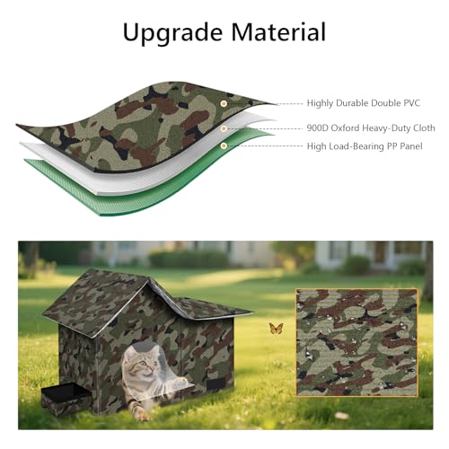Large Weatherproof Collapsible Cat House with Removable Soft Mat and Bowl O48054