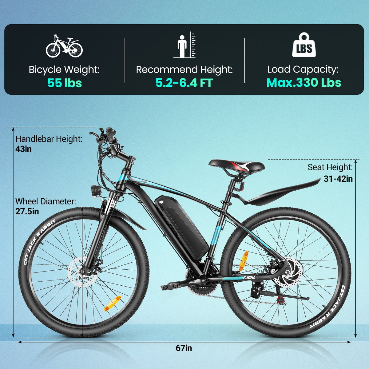 27.5" 500W Electric Bike with 48V 10.4AH Removable Battery M57377